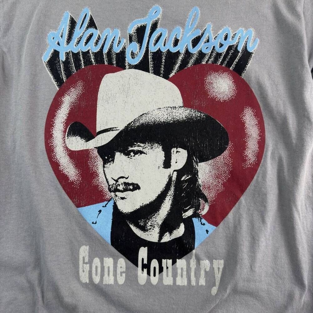 Alan Jackson Gone Country Graphic T Shirt Gray Country Music Tee Medium Cotton - Picture 2 of 6